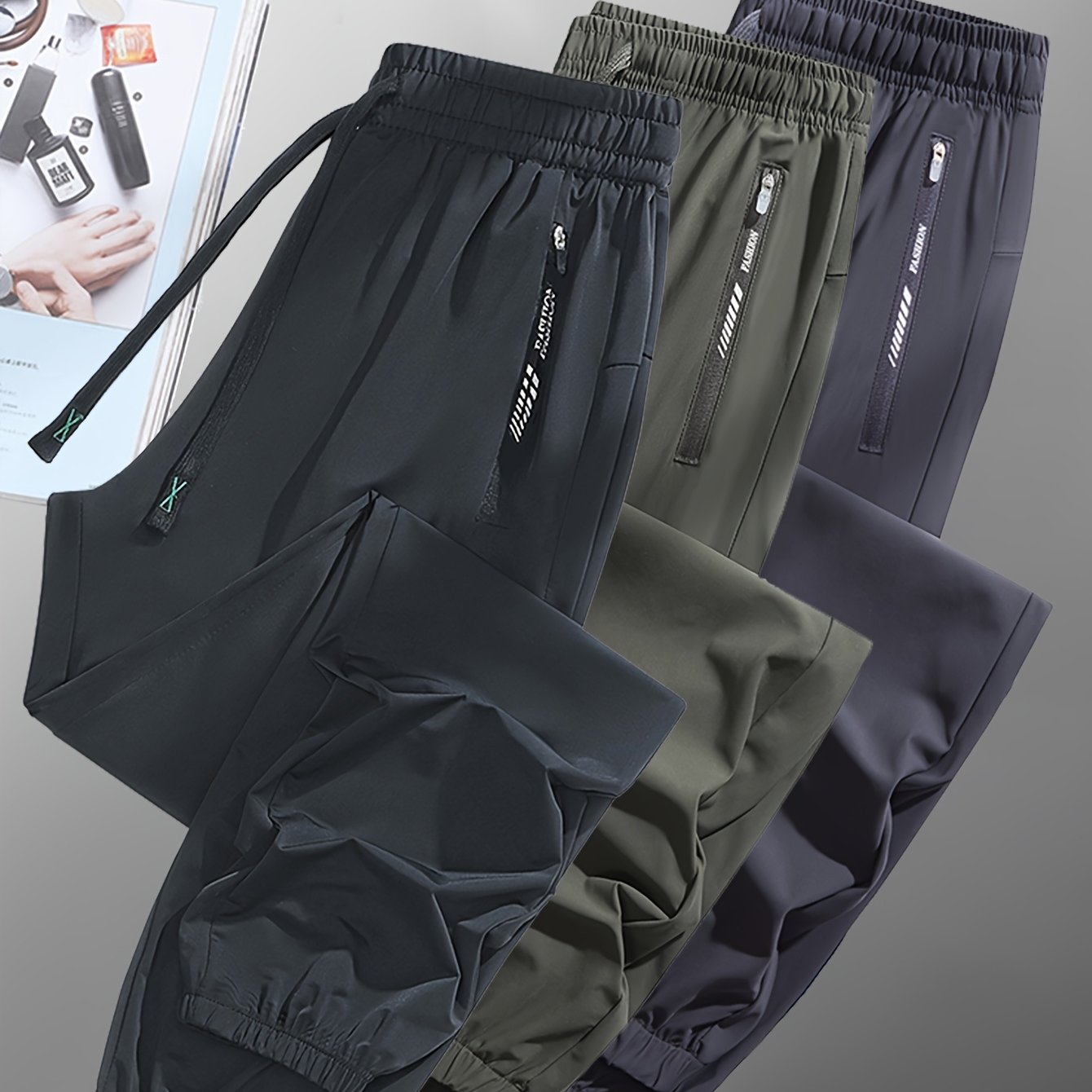 [3pcs Colorful Summer Joggers] 3pcs Women's Summer Casual Sports Pants | Ice Silky Fiber Fabric, Breathable, Elastic Waist, Tapered Running Cycling Joggers | Colorful