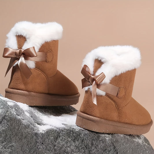 Exquisite Comfortable Fashion Girls' Winter Boots with Lining, Thickened Warm Children's Snow Boots, Baby Shoes, Cold Weather Footwear, Seasonal Footwear, Minimalist Design, Cozy Winter Footwear, Soft Fabric Boots, Midtop Boo