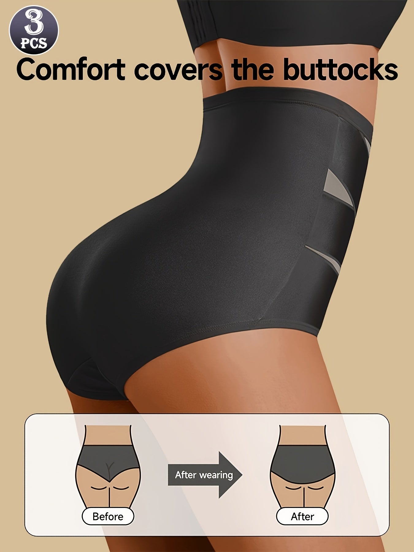 [3pcs High-Waisted Briefs] 3pcs Women's High-Waisted Cross-Strap Briefs - Breathable Comfort, Butt-Lifting Waist Cincher, Solid Color Set (Beige/White/Black), Everyday Casual Wear, Comfortable Undergarment, Simple Design, Smo