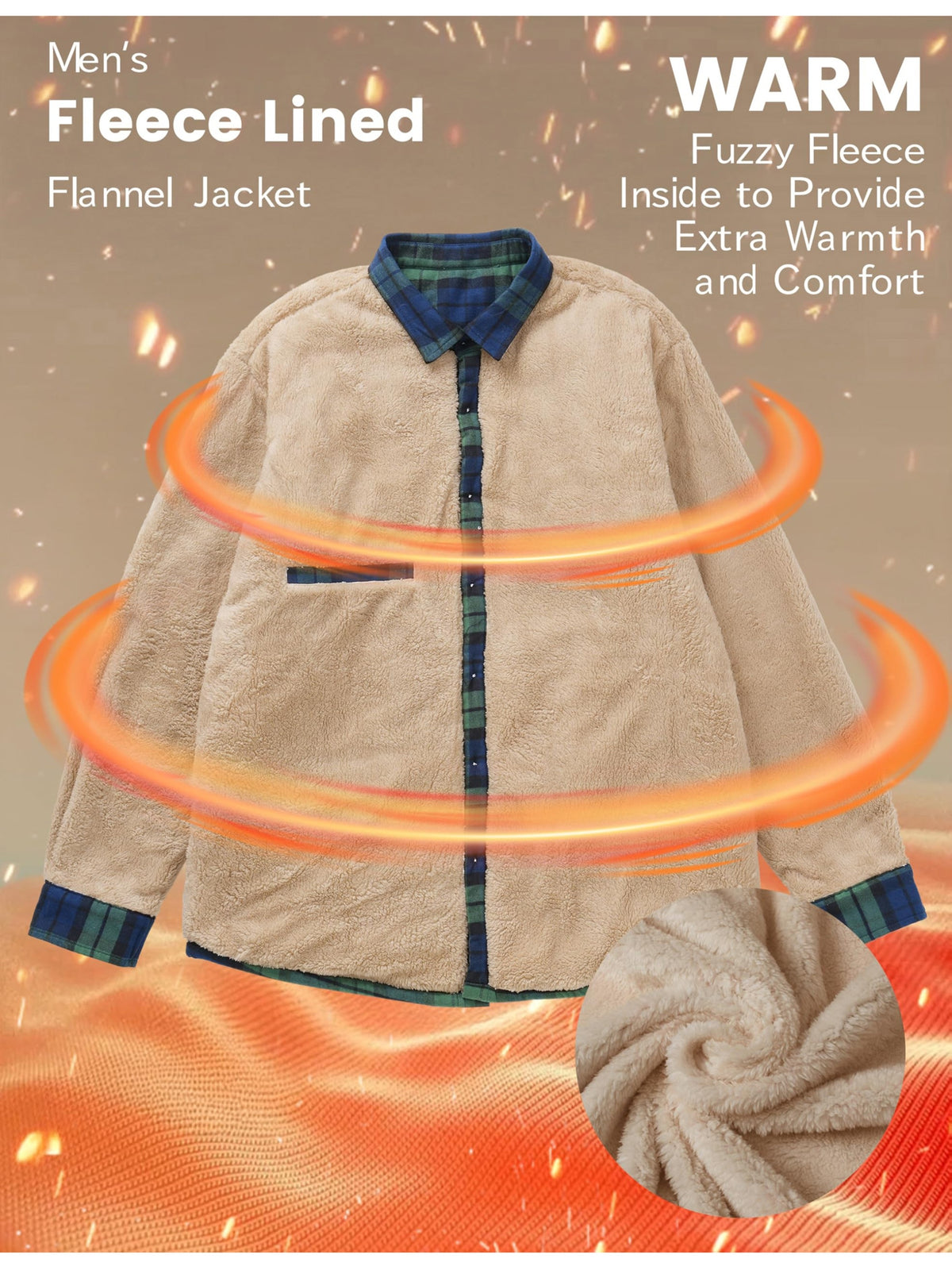 Men'S Winter Flannel Plaid Jacket Fleece Lining Long Sleeve Jacket Thermal Thick Jacket Fashion Stripe Pattern Classic Jacket, Fabric Warm And Soft, Comfortable To Wear Winter Jacket Perfect For Casual Wear College Travel Par