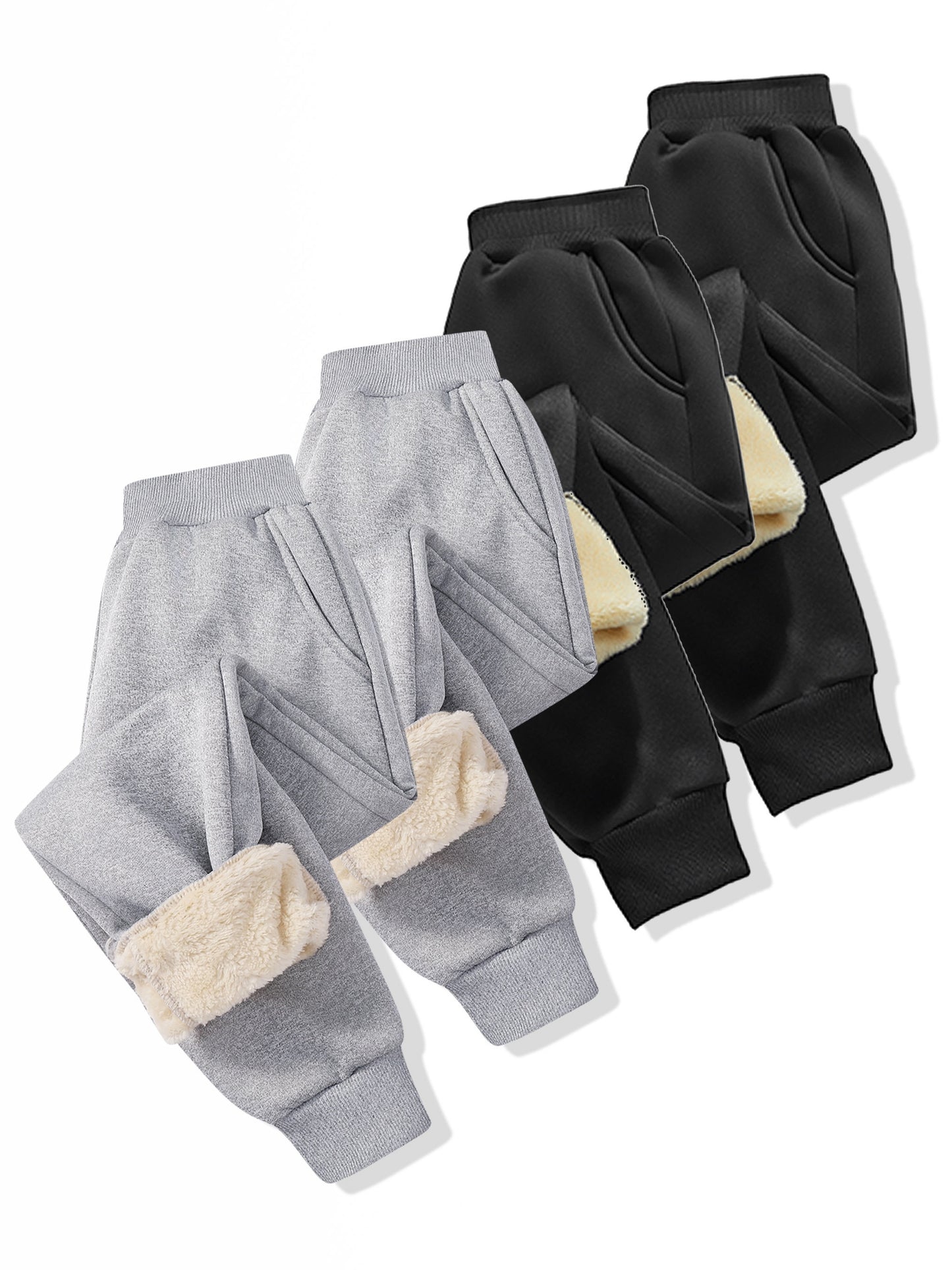 4pcs ' Autumn & Winter -Lined Warm Thickened Cold-Resistant ' Pants, Elastic Waistband, Cuffed Legs, Unisex Style, Perfect for Outdoor, Cold Weather Pants, Cuffed Leg Design, Casual Kids Wear, Thickened Fabric, Cozy Winter Ma