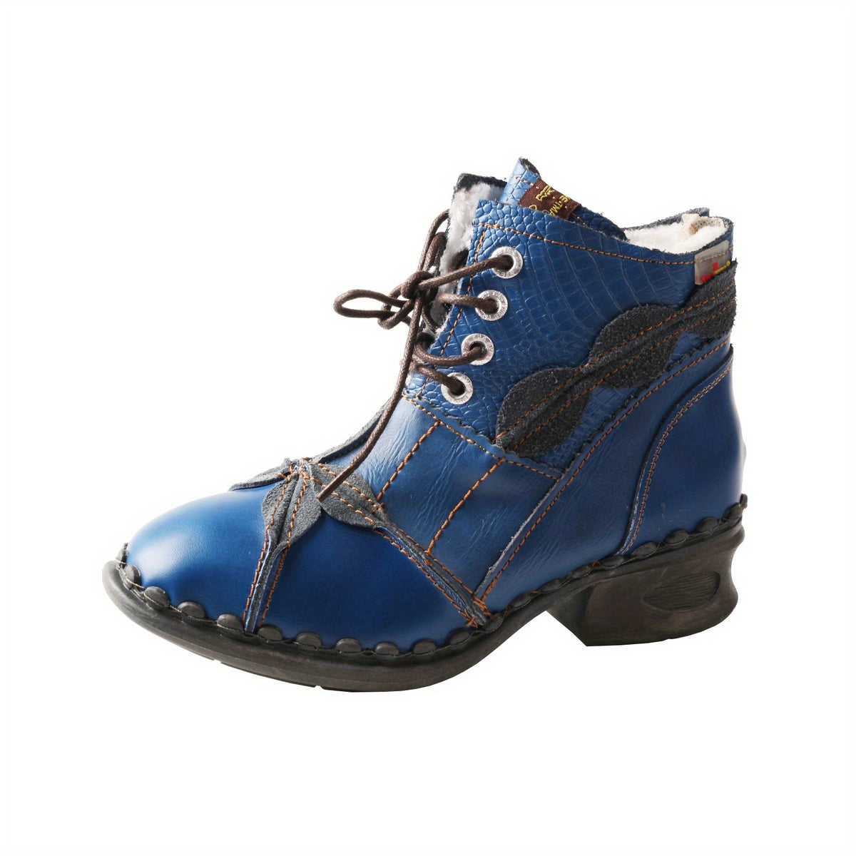 TMA EYES Women's Winter Warm Short Boots with, Thick Non-Slip Sole & Lamb Insole - Retro Lace-Up Round Toe Boots Suitable for Commuting, Casual & Office Wear - Coarse Heel Warm Boots