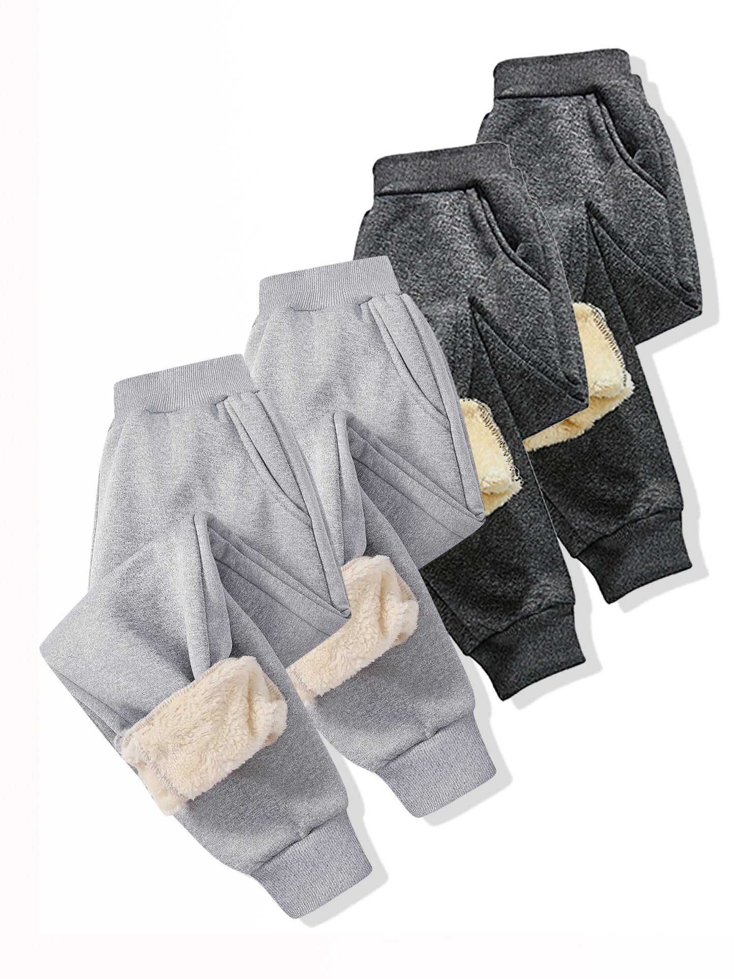 4pcs ' Autumn & Winter -Lined Warm Thickened Cold-Resistant ' Pants, Elastic Waistband, Cuffed Legs, Unisex Style, Perfect for Outdoor, Cold Weather Pants, Cuffed Leg Design, Casual Kids Wear, Thickened Fabric, Cozy Winter Ma