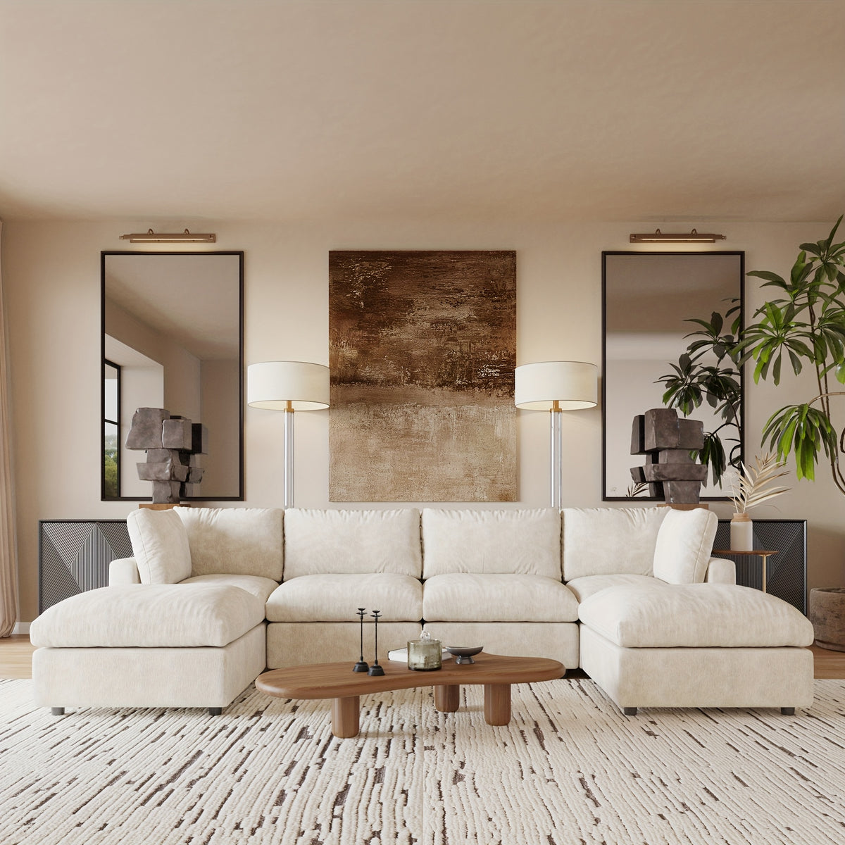 [Cloud Couch Sectional] Oversized Modular Cloud Couch Sectional Sofa | 134" U-Shaped Convertible Living Room Set with 2 Ottomans, Washable & Replaceable Covers