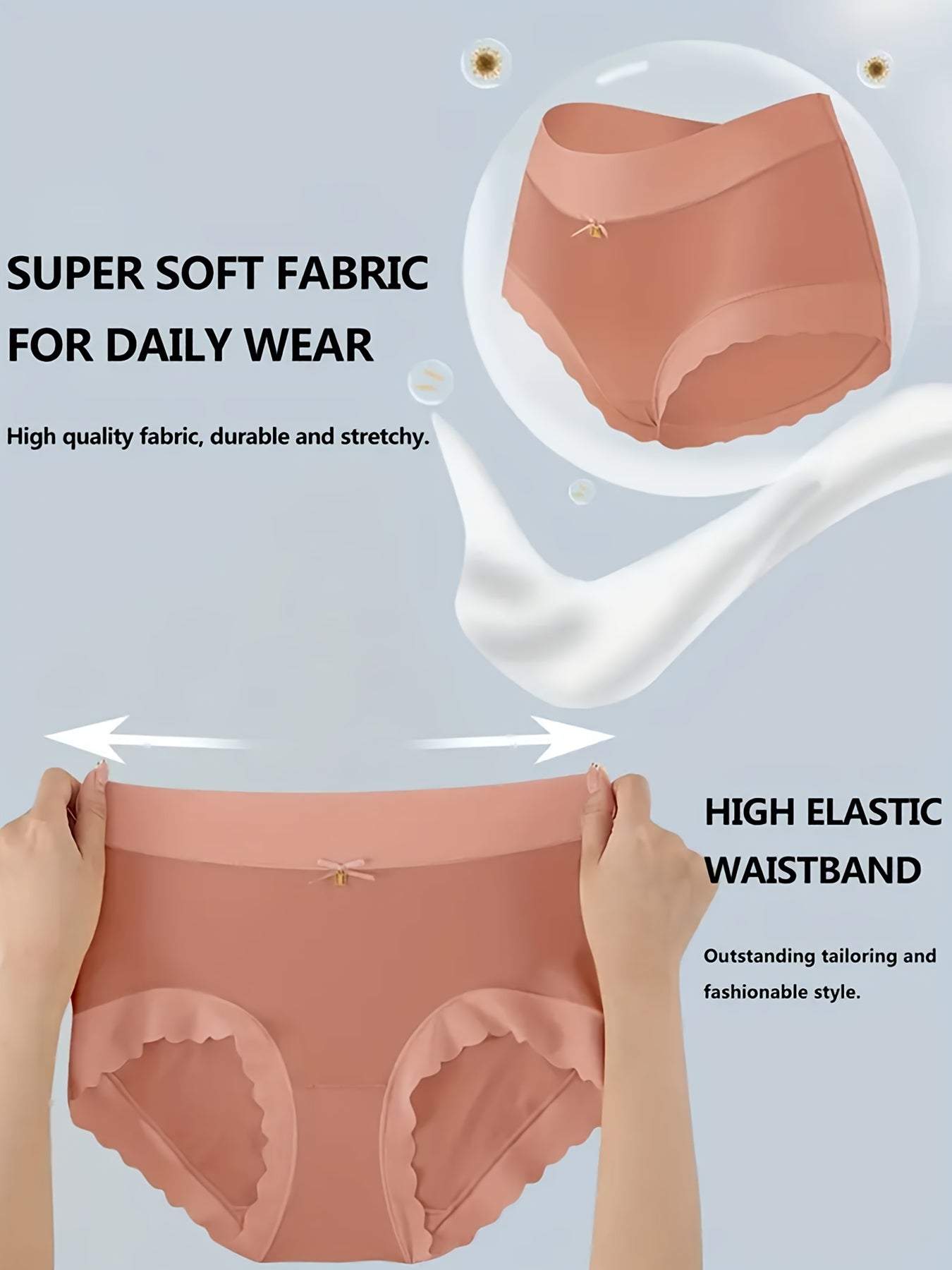 7pcs Women's Elegant High-Waisted Sheer Solid & Multi-Color Triangle Underwear - Soft Comfortable Full-Coverage Full- Opaque Panties with Bow Detail, Beige-Friendly Everyday & Special Occasion Panties (Black, Navy, Brown, Pin