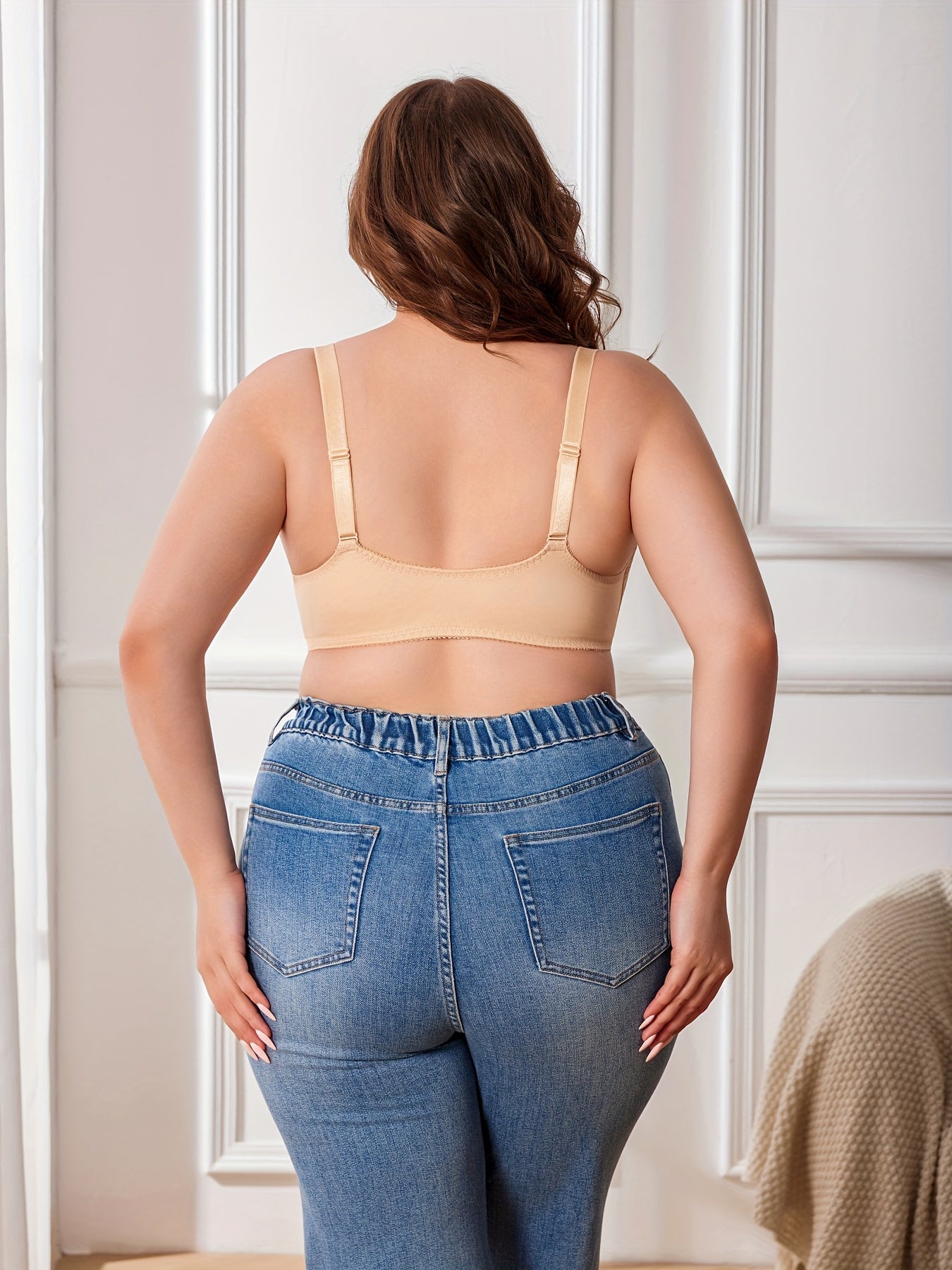 3pcs Elegant Comfortable Women's Front-Buckle Bra Contrast Sexy Lace Detail Non-Padded Breathable Underwire Design for Curvy Women Stylish Underwear Undergarment Seamless Full Figured Bra for Daily Wear Everyday & Special Occ