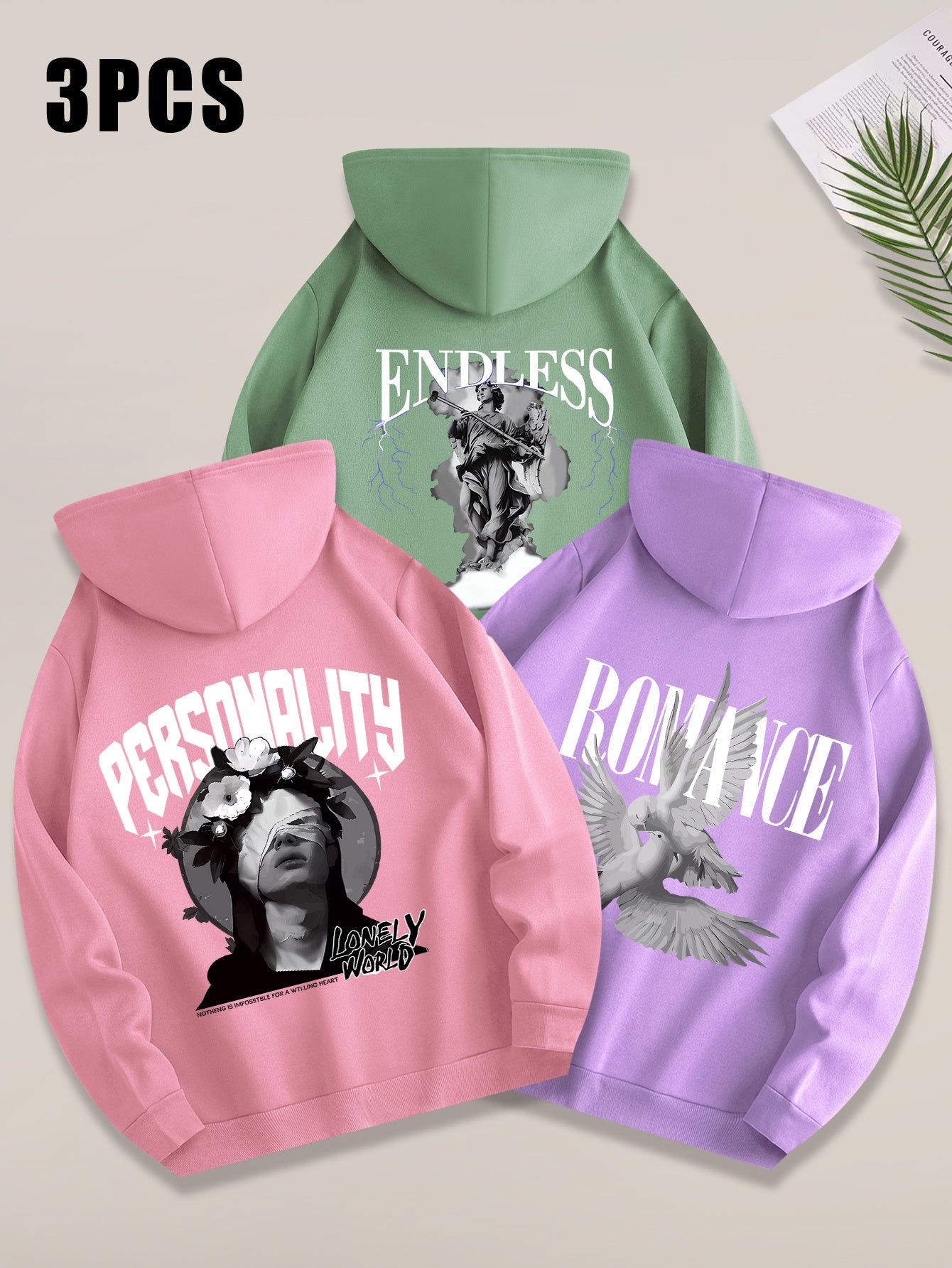 Three-pc 100% Polyester Men's Micro-Stretch Casual Sportswear • Soft and Comfortable Hooded Sweatshirt • Machine Washable Loungewear Top • Classic, Stylish, and Versatile • for Outdoor Activities