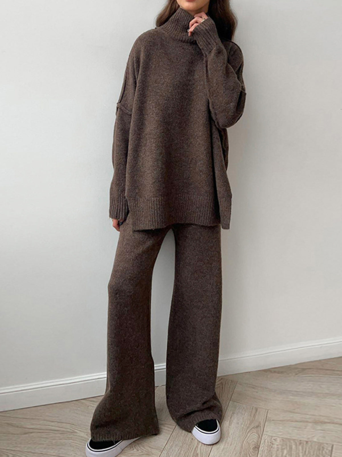 Women's Turtleneck Sweater Set- Thickened Long Pants Loose Fit Autumn Winter
