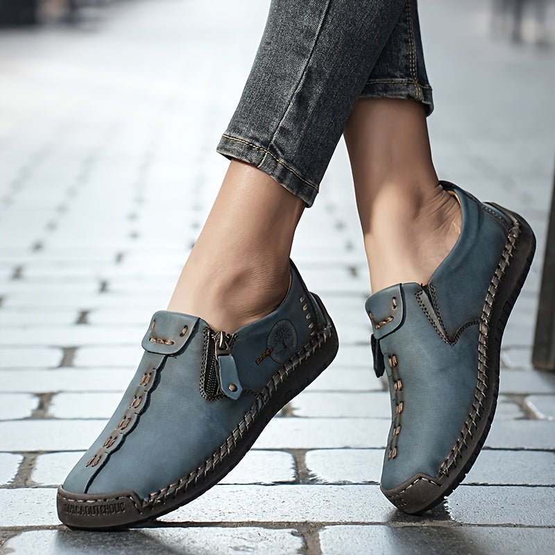 Women's Handmade Casual Loafers • Comfortable and Durable Slip-on Sneakers • Featuring a Zipper Closure • Breathable Perforated Design • Rubber Sole • Suitable for 10 Occasions and Holiday Outfits • Perfect for Ou