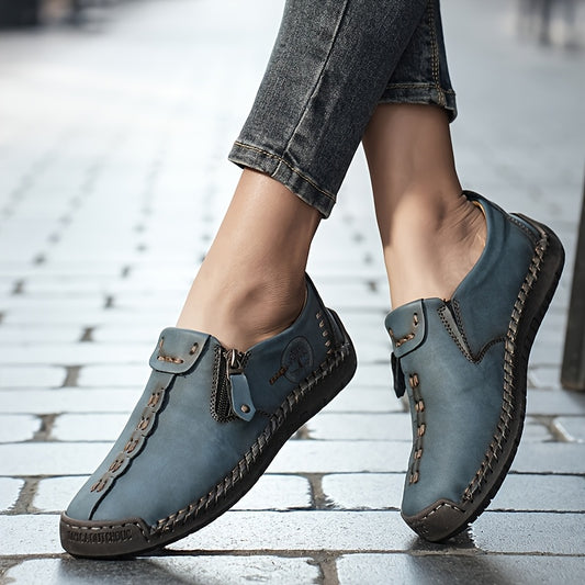 Women's Handmade Casual Loafers • Comfortable and Durable Slip-on Sneakers • Featuring a Zipper Closure • Breathable Perforated Design • Rubber Sole • Suitable for 10 Occasions and Holiday Outfits • Perfect for Ou