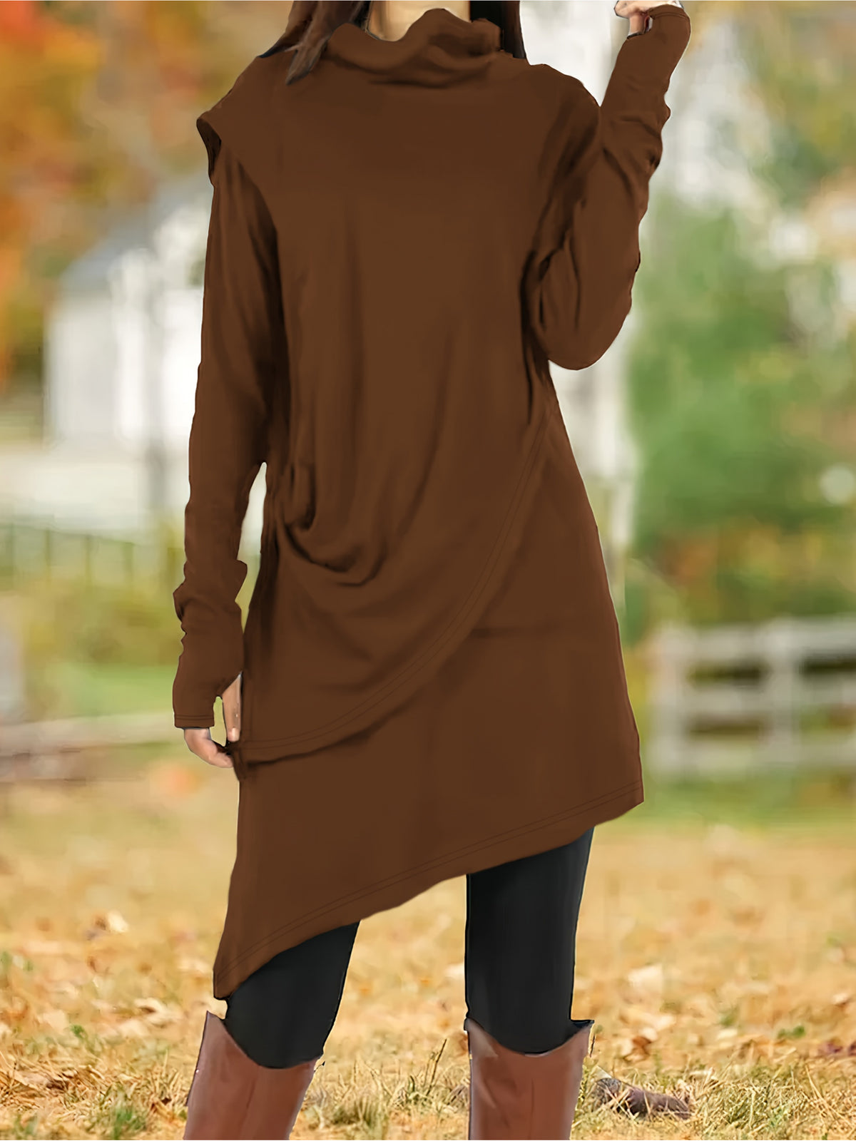 Women'S Elegant A-Line Slim-Fit Long Sleeve High Neck Dress with Short Jacket Sleeves - Solid Black Round Neck Winter Dress for Office, Party, Wedding Guest - Machine Washable Fall Winter Formal Attire, Casual to Semi-Formal
