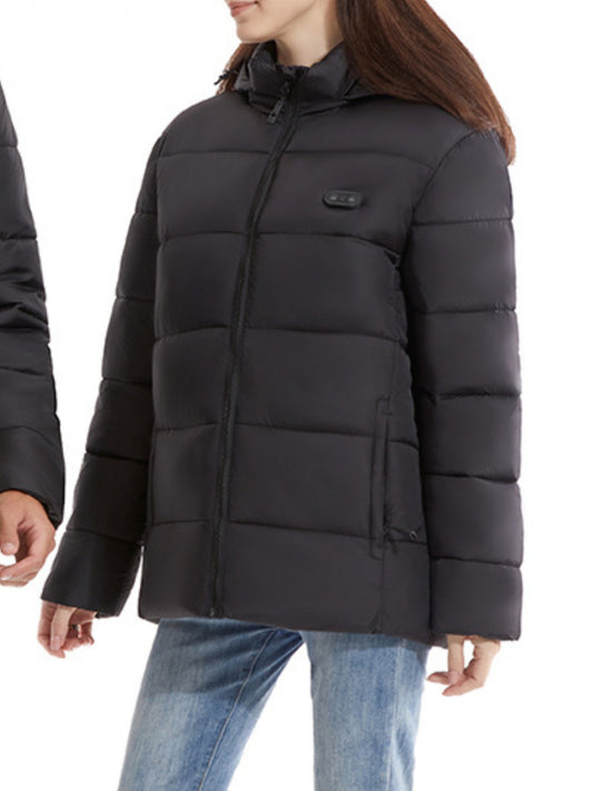 Women's Smart Heating Jacket with Constant Warmth - Winter Zipper Front Coat, Belted Casual Outerwear, Solid Color (Compatible with Systems - Jacket Only))