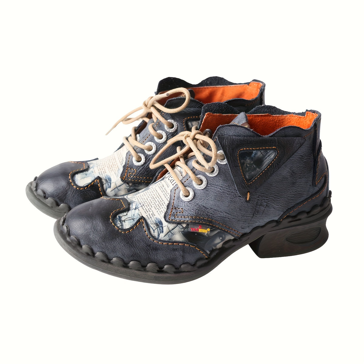 1pr TMA EYES&MAIA Fashion Wave Folding Toe Opening Short Boots - All-Season Comfort Lace-Up Block Heel Low Heel Boots with Split Cow Cover Upper, Pig Split Cover Inner, TPR Sole, and Microfiber Insole
