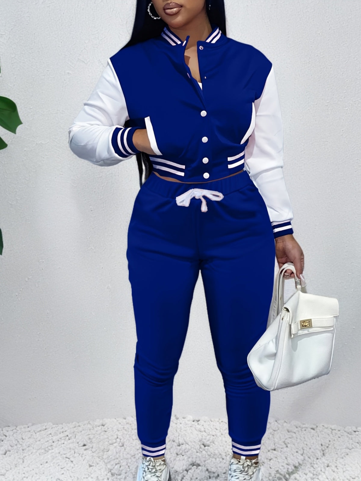 European And Trendy Women'S Patchwork Jacket with Single-Breasted Baseball Suit, a Two-Piece Outfit