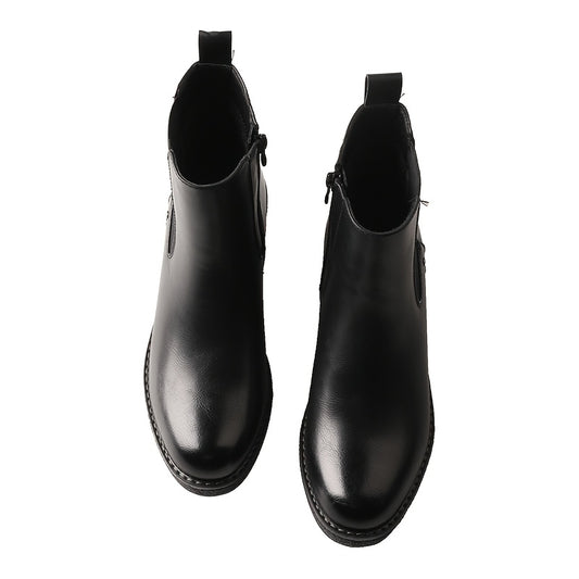TMA EYES Women's Black Microfiber Cover Ankle Boots with Chunky Heel, Side Zipper & Round Toe - Stylish Casual Footwear for Casual Attire