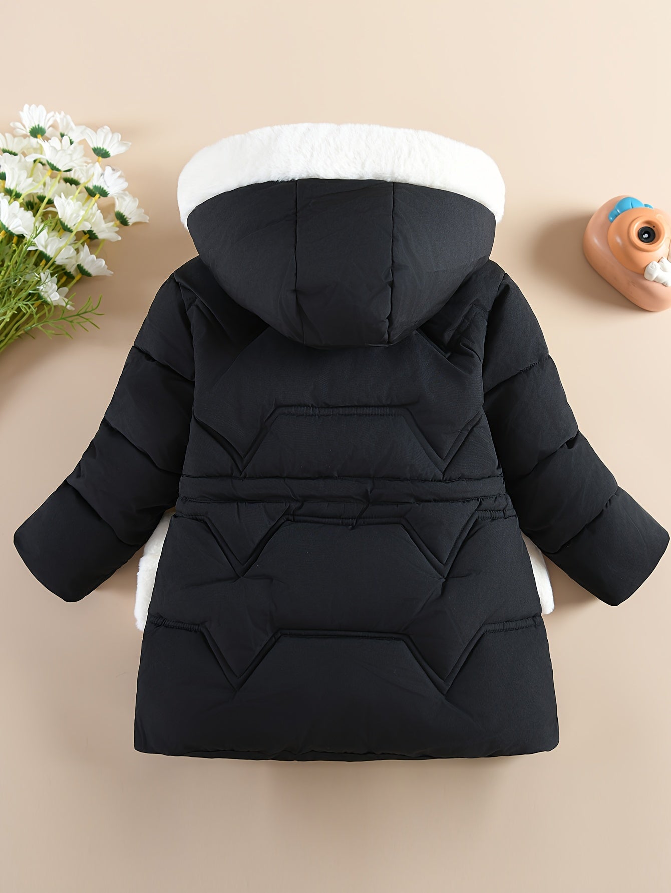 Girls' Pink Winter Snowsuit with Hooded Collar & Gloves - Cozy Mid-Length Jacket, Long Sleeve, Zip-Up, Lining, Flared Hem, Regular Fit, Fall/Winter Outerwear