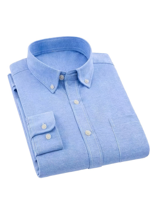 3pcs Men'S Oxford Cloth Shirts. Business Casual Shirts. Durable And Wear-resistant. Suitable for Daily Casual Wear. Suitable for All Seasons. Solid Color Shirts. Available In Multiple Color Combinations., Professional Shirts