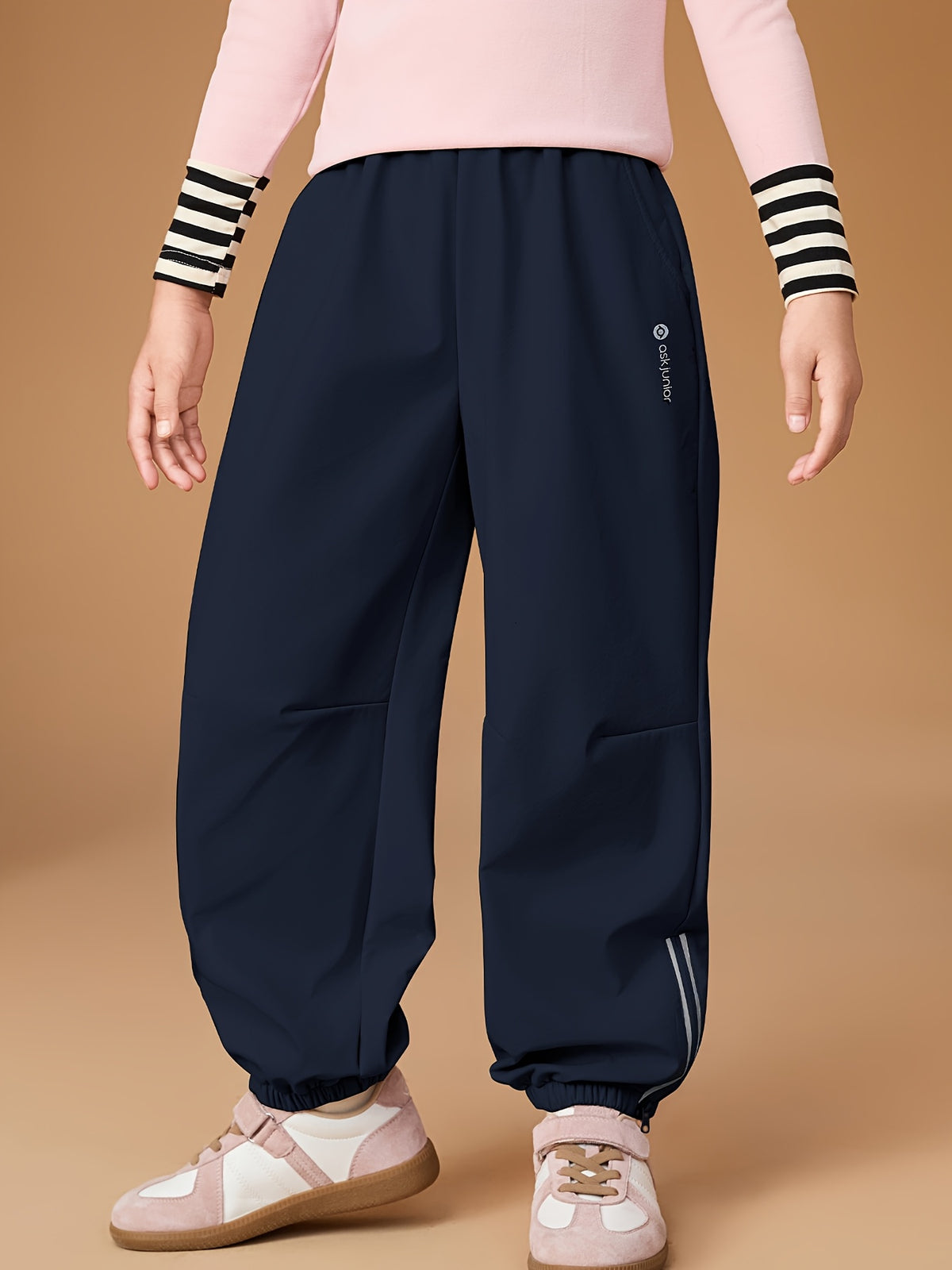 ASK JUNIOR Girls & Winter Thermal Trousers - Navy Blue Tapered Leg Warm Pants with Elastic Waist, Warm Jacket-Like Design for Kids & Teens, Casual & Athletic Wear (No Belt, Hand Washable) - Cold Weather Pants, Perfect for Out