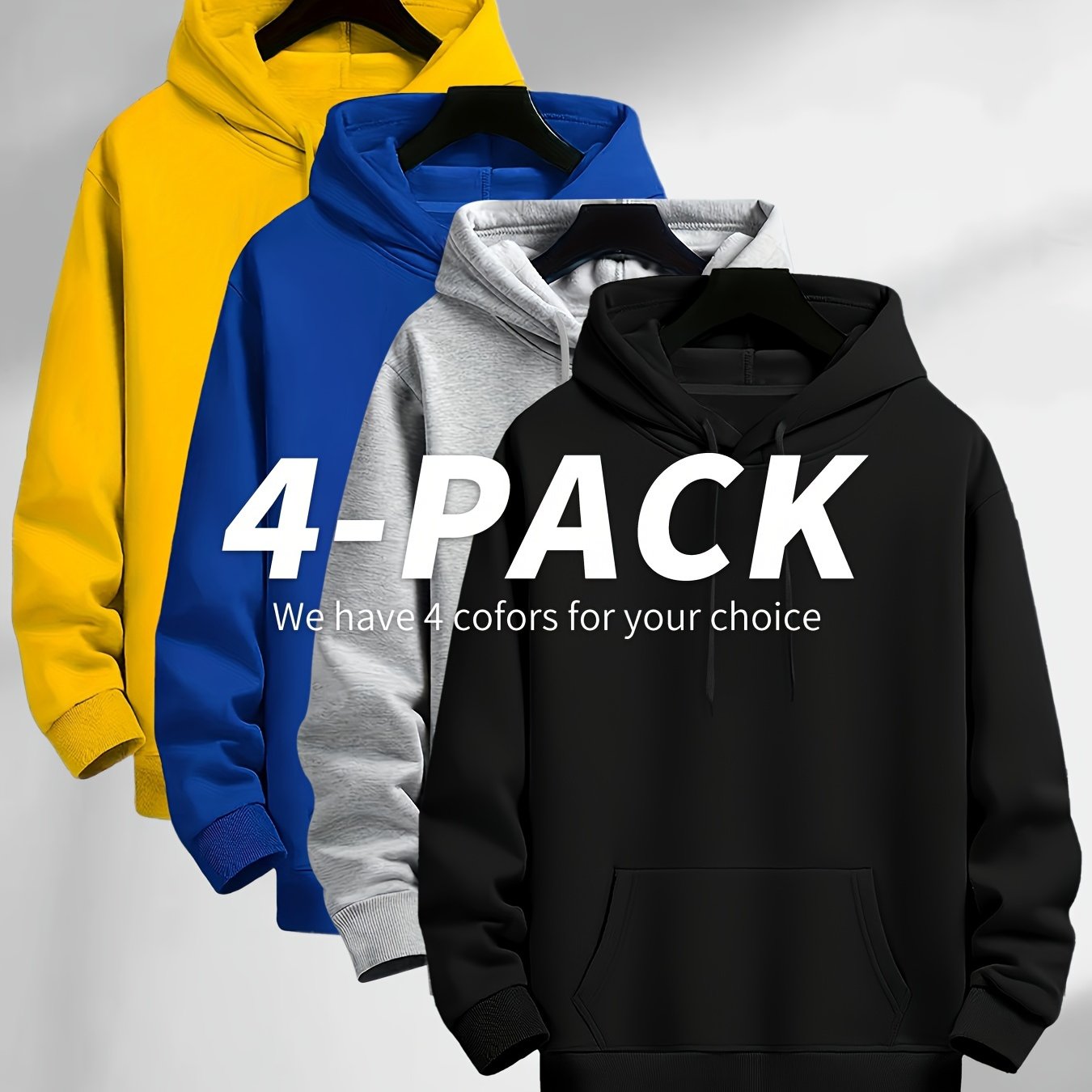 4 Simple Solid Color Hoodies With Kangaroo Pockets, Casual Hoodie For Men