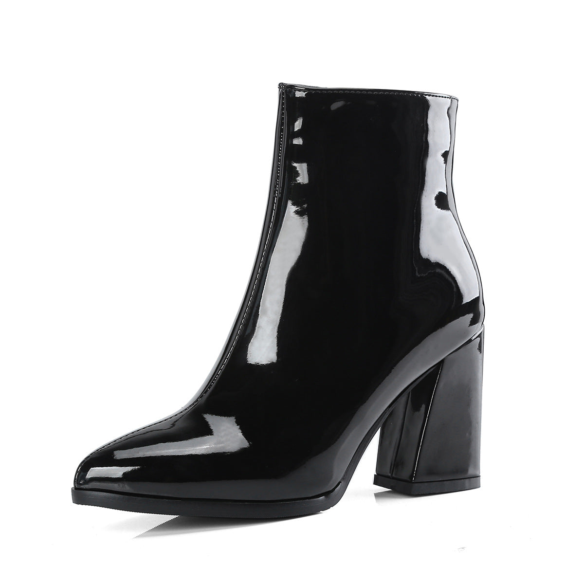Women'S Genuine Leather Winter Boots with Side Zipper Closure - Pointed Toe Chunky Heel Ankle Boots, European & American Style Glossy Short Boots with Thick Heel & Arch Support, Durable Rubber Sole for Casual & Formal Outfits