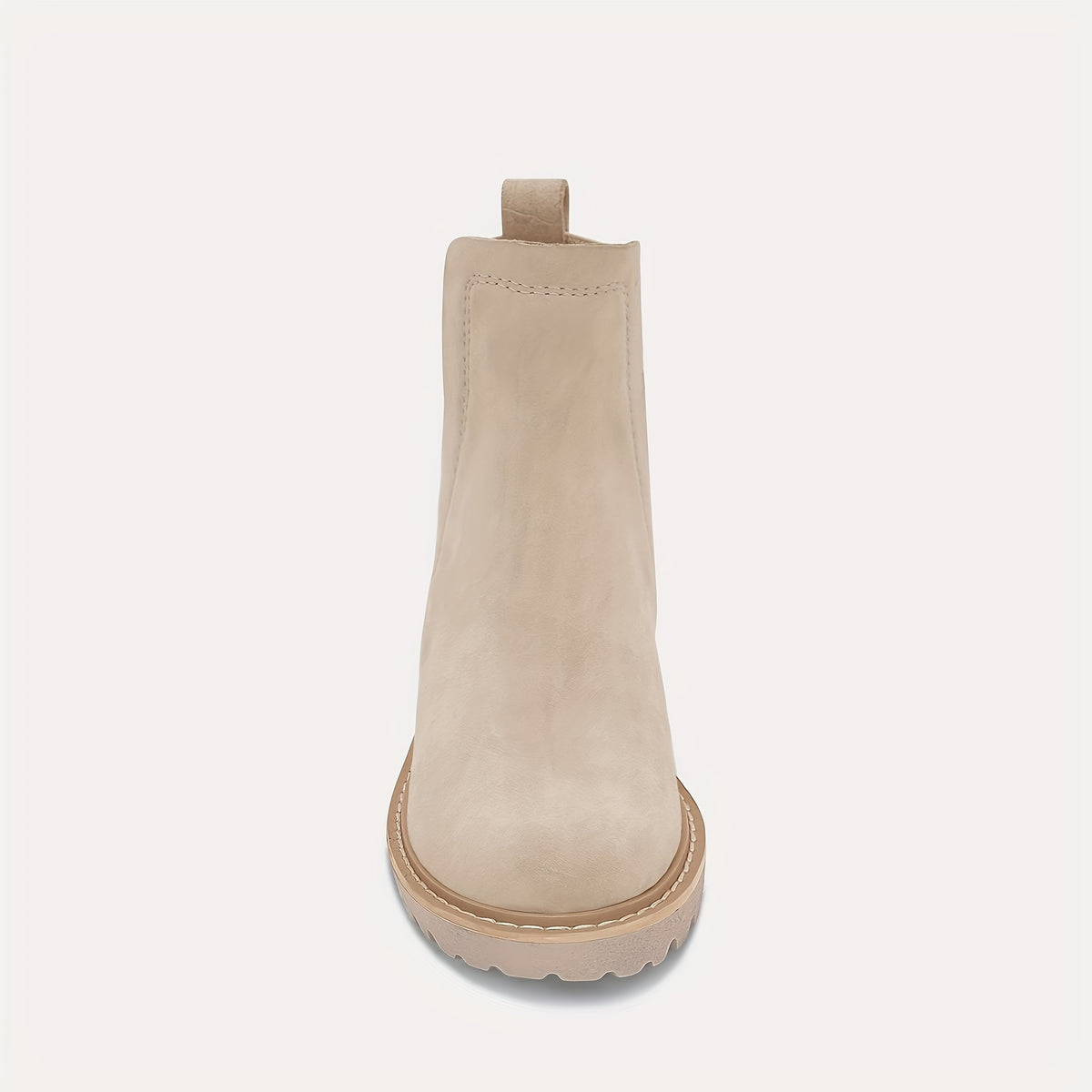 Women's Chunky Heel Boots - Slip-On Ankle High, Non-Slip Cover Cover, Thick Sole, Round Toe, Beige, Fashionable Short Boots for Casual Attire, Semiformal Boots | Modern Boots | Suedelike Boots