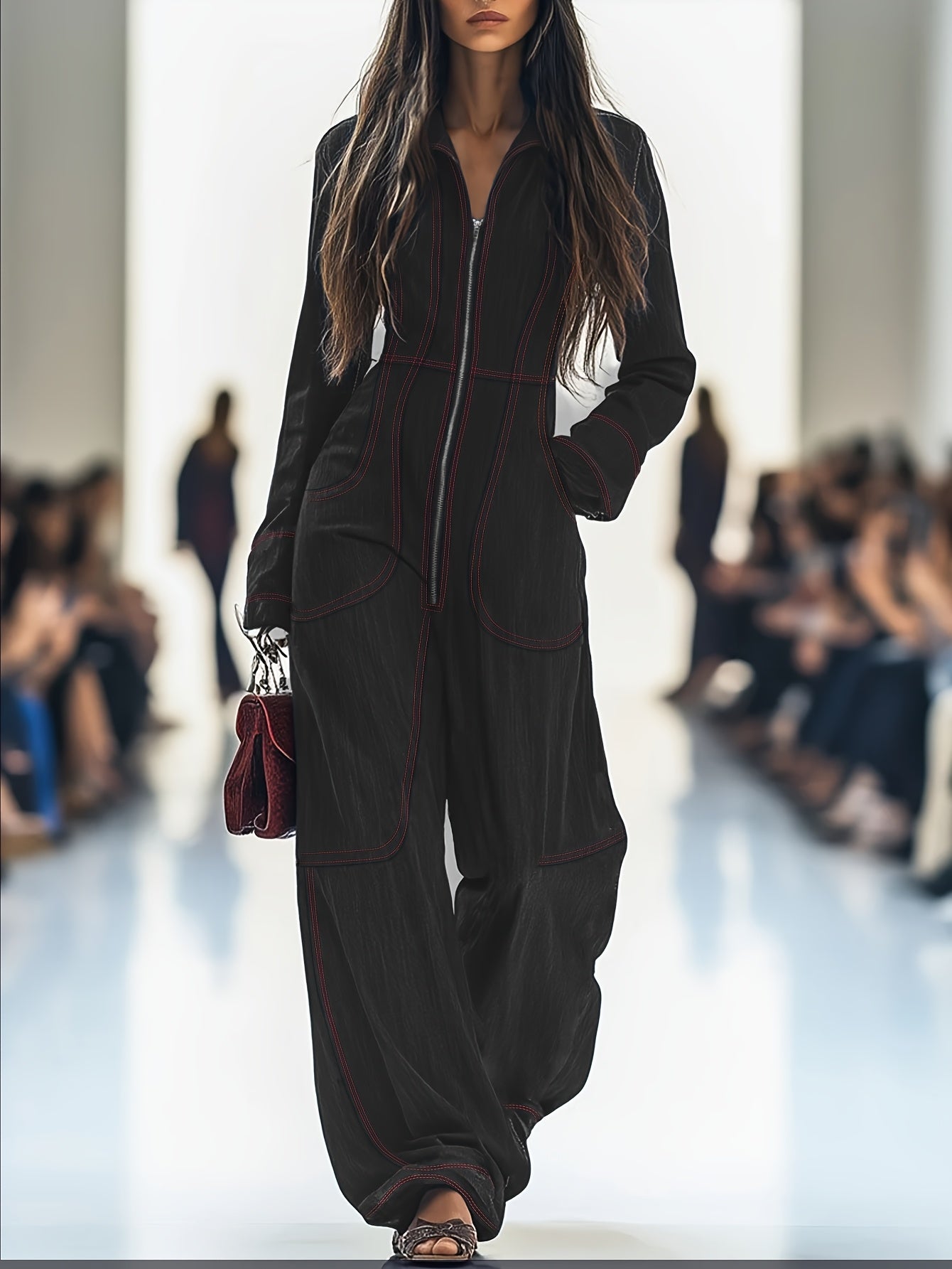 [Printed Design Jumpsuit] Vintage Casual Wide-Leg Jumpsuit | Printed Design – Not Textured Loose