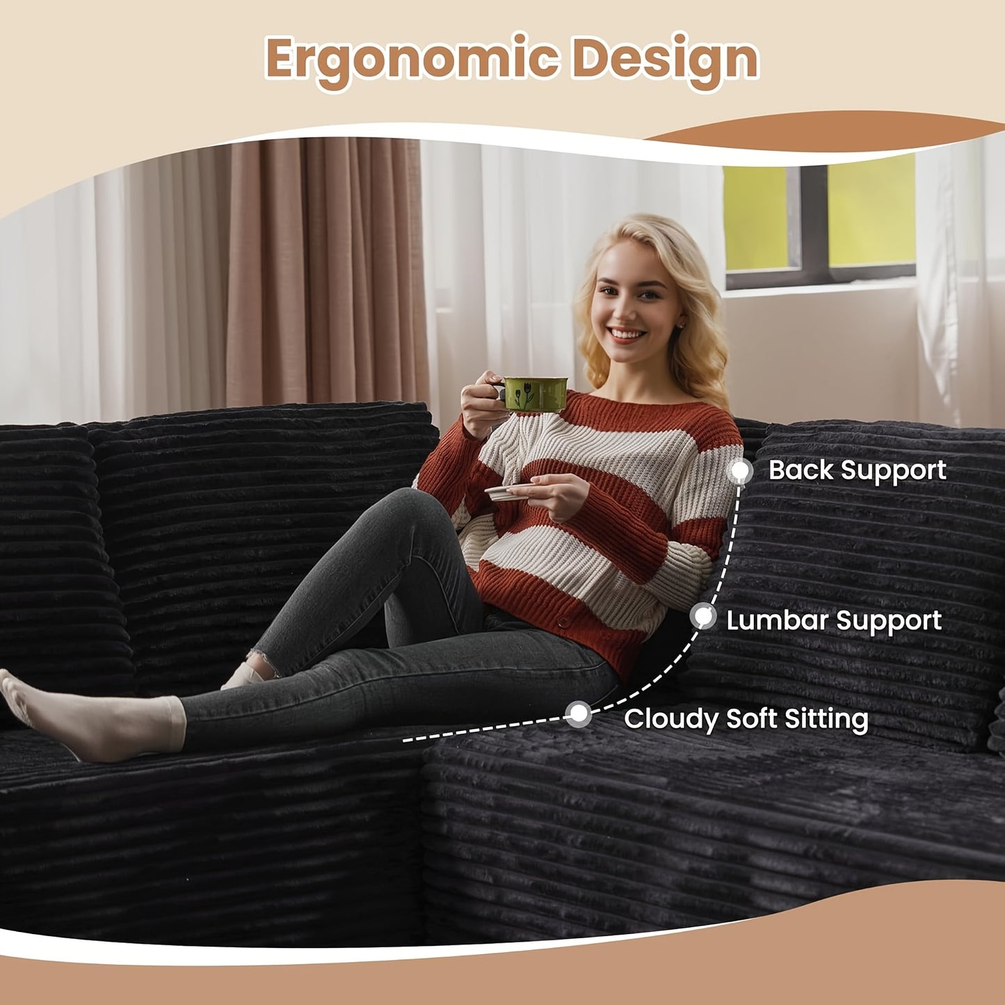 108.1 Inch L-Shaped Cloud Couch Modular Sofa - 2pcs Plush Floor Sofa for Living Room, Bedroom & Game Room | Separatable for Flexible Seating | No Assembly Required | Charcoal Grey, Light Grey, Orange, White, Black