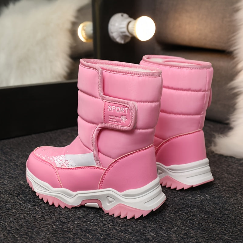 CHTAPPILIAR Girls' Winter Snow Boots - Pink Fleece-Lined Warm Winter Boots with Tassel Accent, High-Top Round Toe & Hook-and-Loop Closure, Cute Winter Boots