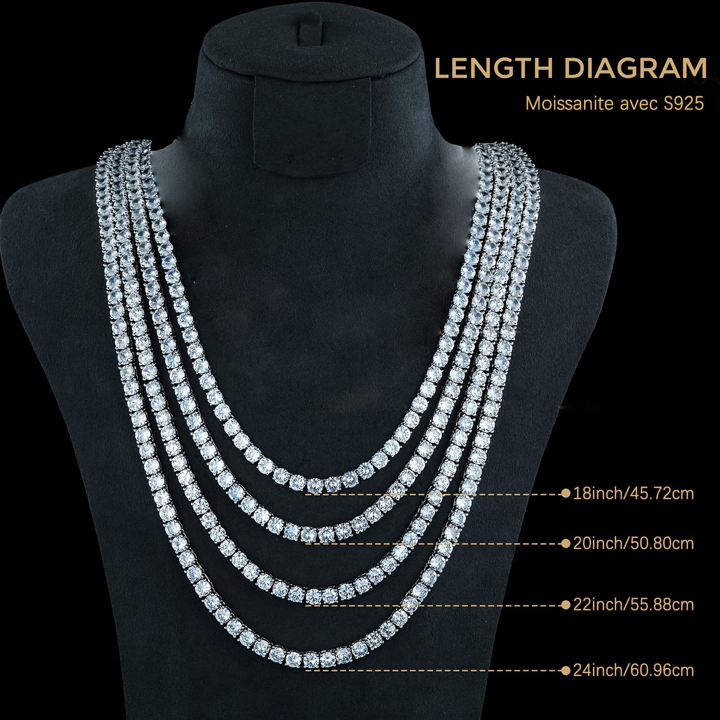 4mm Moissanite Tennis Necklace, S925 Silver Women'S Necklace, Four Sizes Available (18/20/22/24inch), Banquet/party/dinner Senior Accessories, Suitable for Gifts | Party Wedding | Birthday | Christmas | Halloween | Thanksgivi