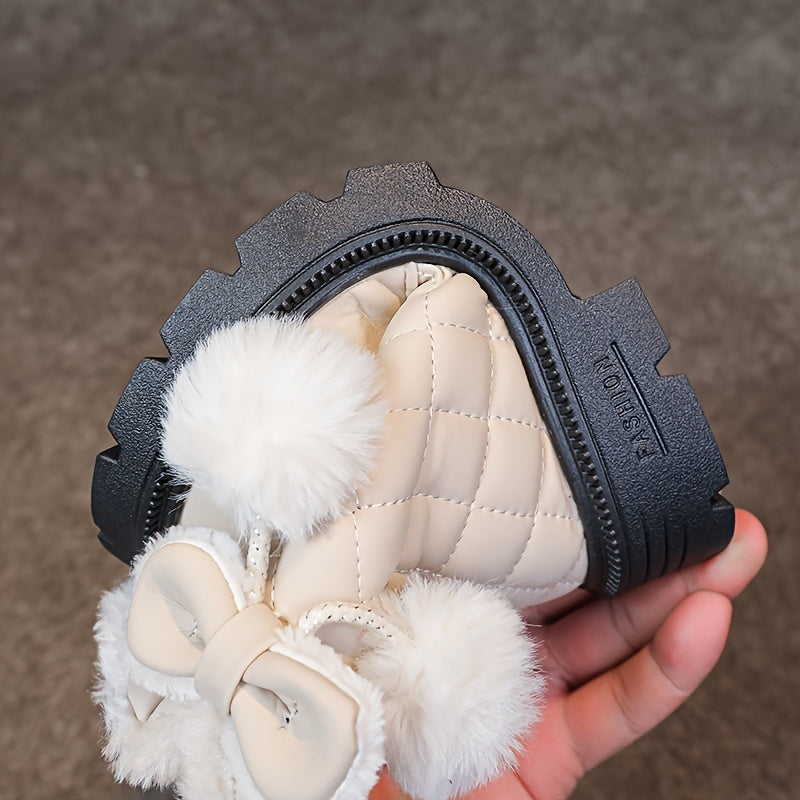 Girls' Winter Boots - Slip-On Mid-Calf Snow Boots with Plush Lining, Non-Slip Rubber Sole - Cute / Brown/ - Warm Winter Shoes for School, Playdates, Thick, Winter Boots For Girls, School Footwear, Playdate Footwear, Durable F