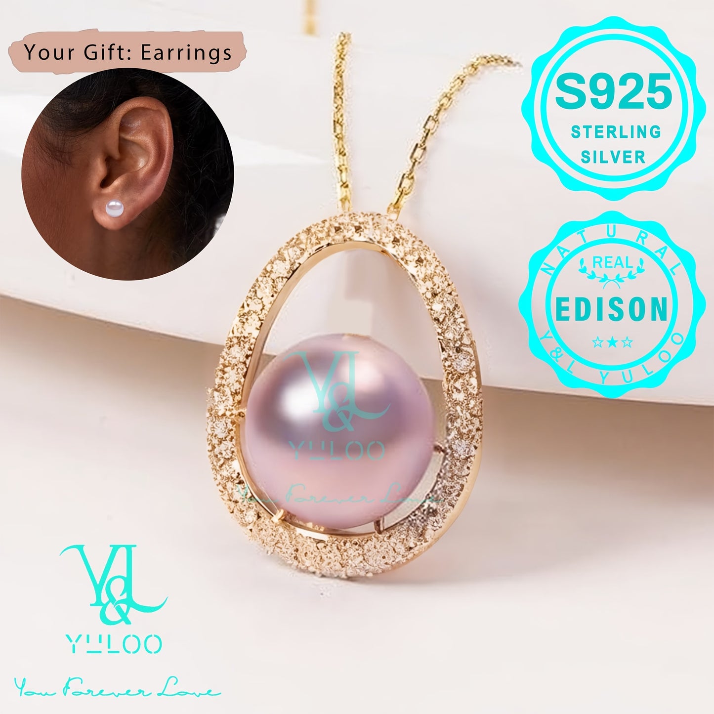 Natural Freshwater Edison Pink and Purple Pearl Pendant, 12-13mm, 5A Grade Synthetic Zirconia, S925 Silver, 1.8g, Free Pair of Pearl Earrings, Women'S Fashion Pendant Necklace