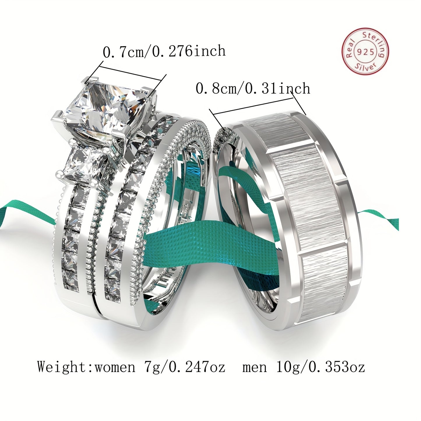 Bridal Sets Wedding Ring Sets His And Hers Promise Ring Couples Bridal Sets Women S925 Sterling Silvery Moissanite Man Wedding Bands With Couple Ring Box
