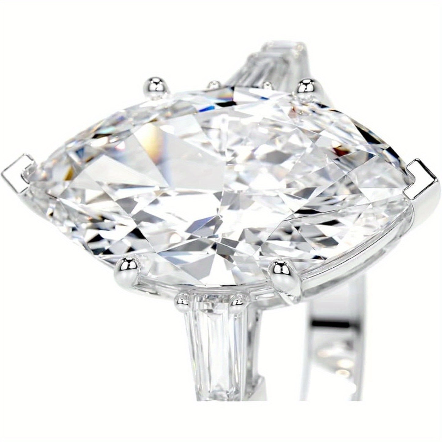 1pc 4.3ct Olive cut Moissante engagement ring Women'S Silvery Moissante Ring Daily life Marriage marriage gifts