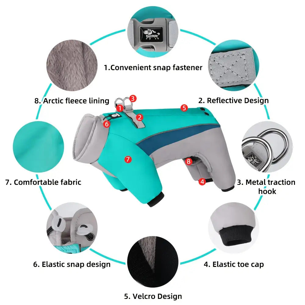 1pc Heavy-Duty Winter Dog Coat with 4-Wheel Houndout Design- Thermal Insulated Snowproof Jacket for Small, Medium, Large Dogs- Easy Snap Buttons& Closure, Reflective Safety strips- Ideal for Shih Tzu, Pomeranian, Cocker Spani