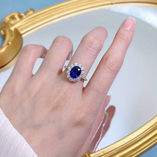 Ladies' Fashion Jewelry, Classic Artificial Sapphire Oval 7 * 9 Ring, Light Luxury Design, Elegant, Atmospheric, Trendy and Simple Ring, High Quality Jewelry for Women, Jewelry for Women High Quality Rings, Sapphire Jewelry f