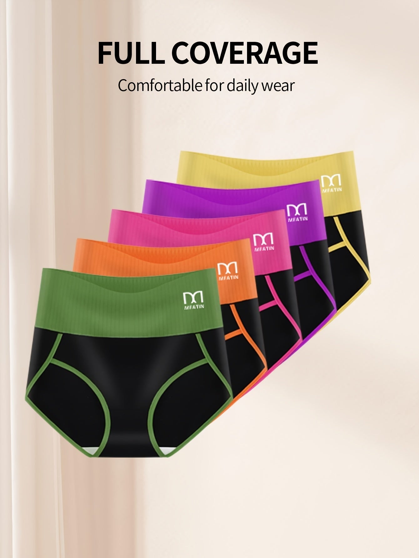 5pcs High Waist Tummy Control Underwear for Women - Bikinis with Fashion Contrast Color, Comfortable Fit, and Briefs Style Panties for Women