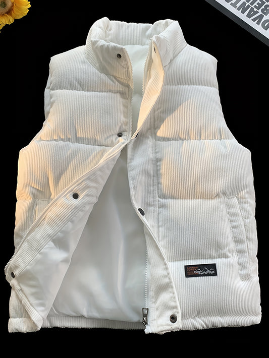 Men's Autumn/Winter Corduroy Vest, Regular Fit Stand Collar Sleeveless Jacket, Thickened Warm Sleeveless Outerwear, Suitable for Autumn/Winter Outdoor Daily Casual Wear