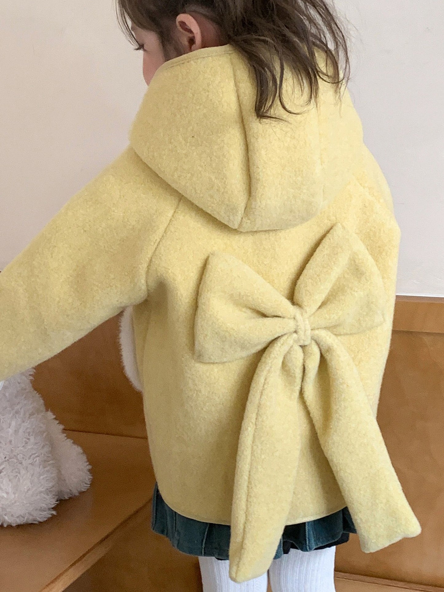 Girls' Winter Coat with Hood - Thickened Warm Outerwear, Red Cold Weather Jacket, Handmade Large Bow & Pockets for Everyday & Formal Events - Elegant 'uterwear, Seasonal Fashion, Stylish ' Wear, Embroidered Details, Cozy Flee