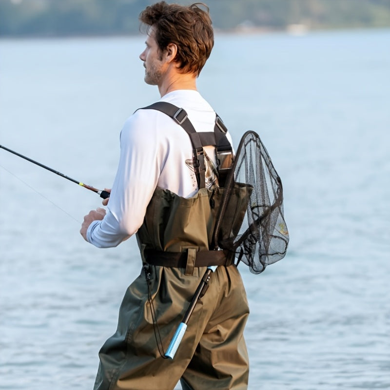 1 Triangle Fishing Net | Foldable, Lightweight & Strong Landing Net with Non-Slip Elastomer Handle, Built-in Elastic Lanyard and Belt Clip, Aluminum Alloy - Ideal Gift for Men