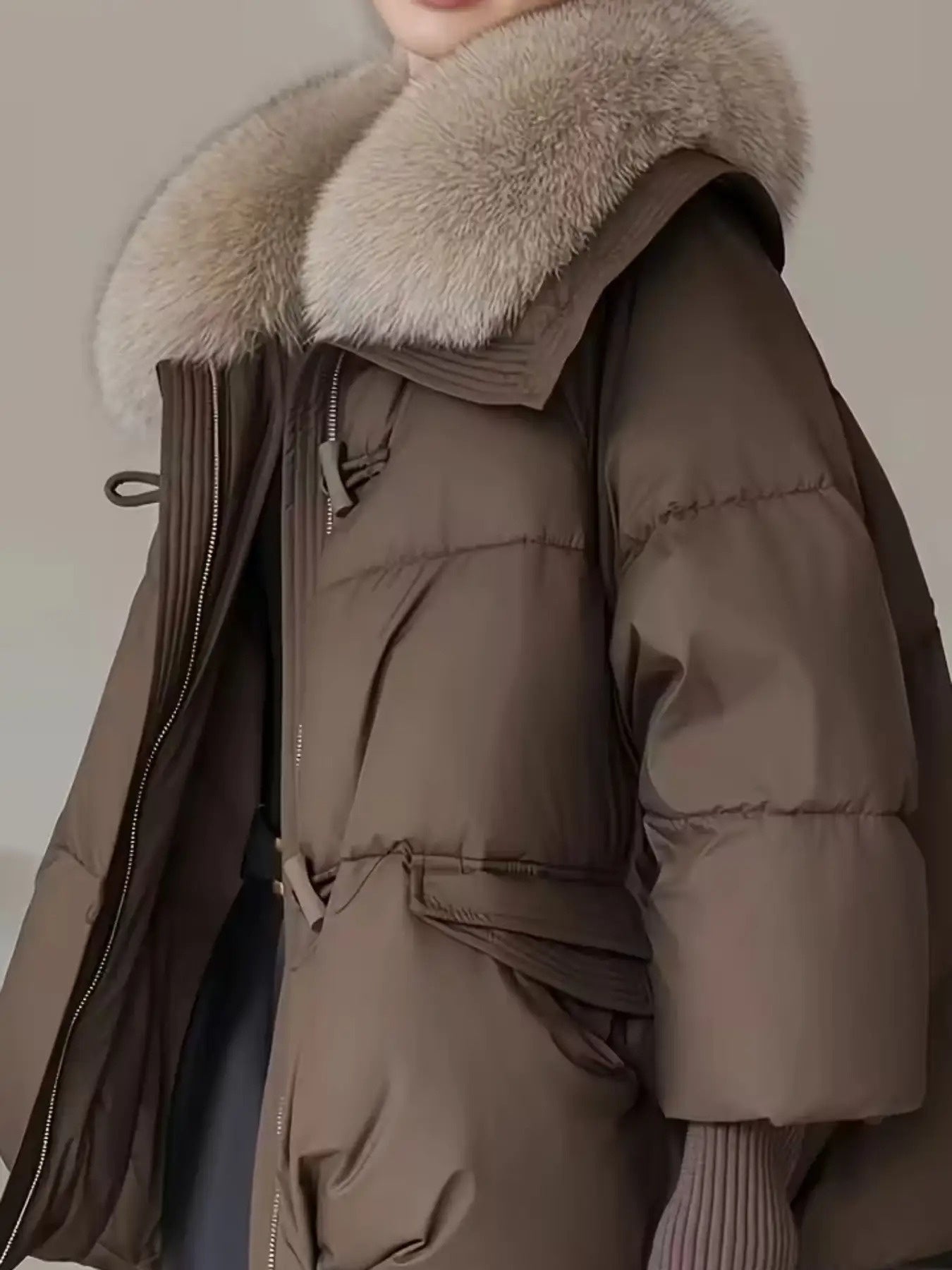 Women's Elegant Faux Fur Hooded Jacket with Thickened Fleece Lining - Windproof Winter Coat, Full-Zip Insulated Outerwear, Slim-Fit Warm Jacket with Pockets for Casual & Formal (White/Light Grey) - Cozy Fall & Winter Jacket