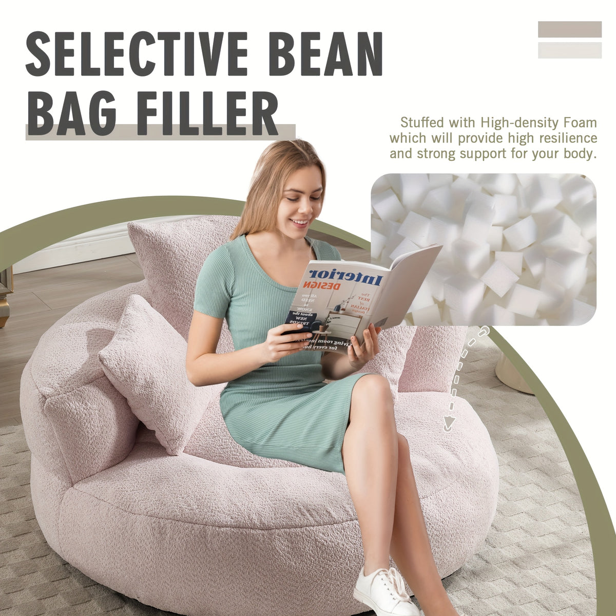Bean Bag Chairs with Pillows for Adults, Stuffed Round Sofa Chair High-Density Foam Filled, Lazy Sofa Chair