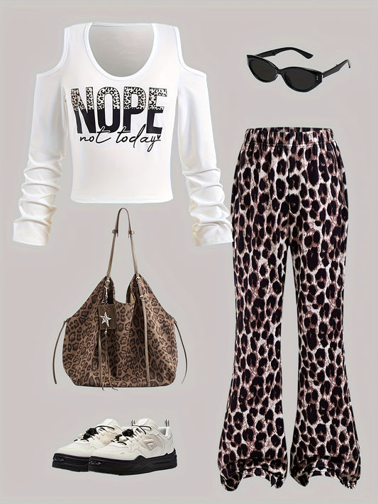 2pcs Girls' Autumn/Winter Casual Set 2025 New Long Sleeve Top + Drawstring Pants Two-Piece Korean Style Loose Fit Sportswear for Students, Trendy Streetwear, Perfect for Outdoor, For Teenager, Nope Not Today, Girl Clothes, Sp