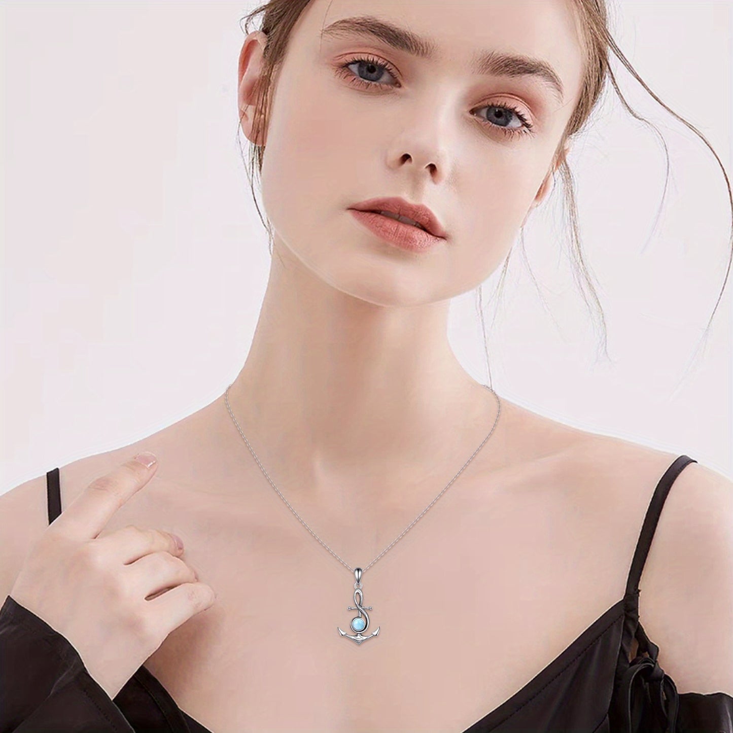 Anchor Necklace for Women S925 Sterling Silver Anchor Pendant Necklace with Larimar Nautical Jewelry Gift, Special Occasion Jewelry, Everyday Accessory, Stylish Pendant, Elegant Necklace, Highquality Pendant, Plated Jewelry,