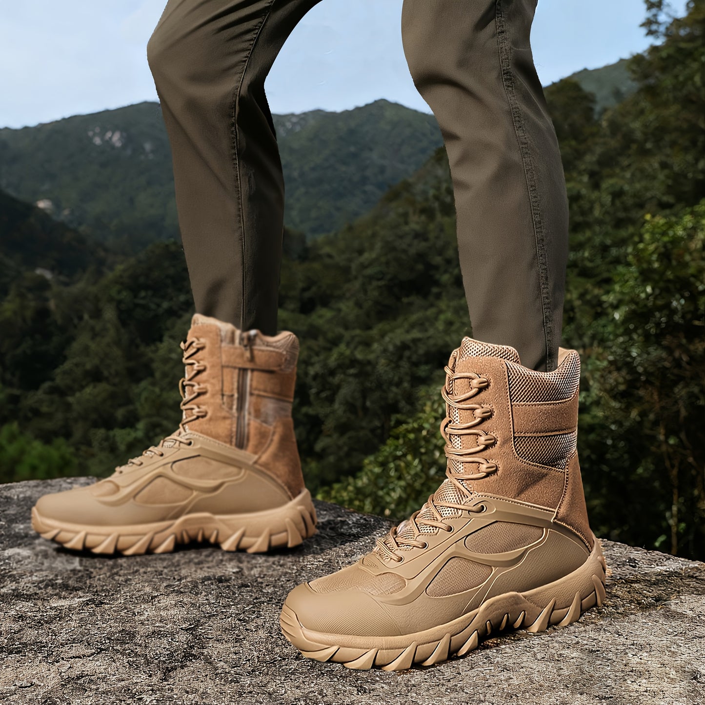 [Breathable Hiking Boots] Men's Outdoor High-Top Breathable Hiking Boots, Lightweight Trekking Shoes, Hiking Boots