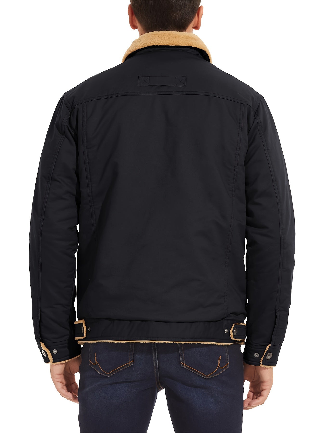 Men's Winter Jacket, Casual Grain Feel Fleece Washed Fabric Thick Soft Cozy Warm, Twill Texture Multifunctional Pocket Open Placket Metal Buckle, Trucker Style, Outdoor Running Hiking Climbing Camping Traveling Fishing Daily
