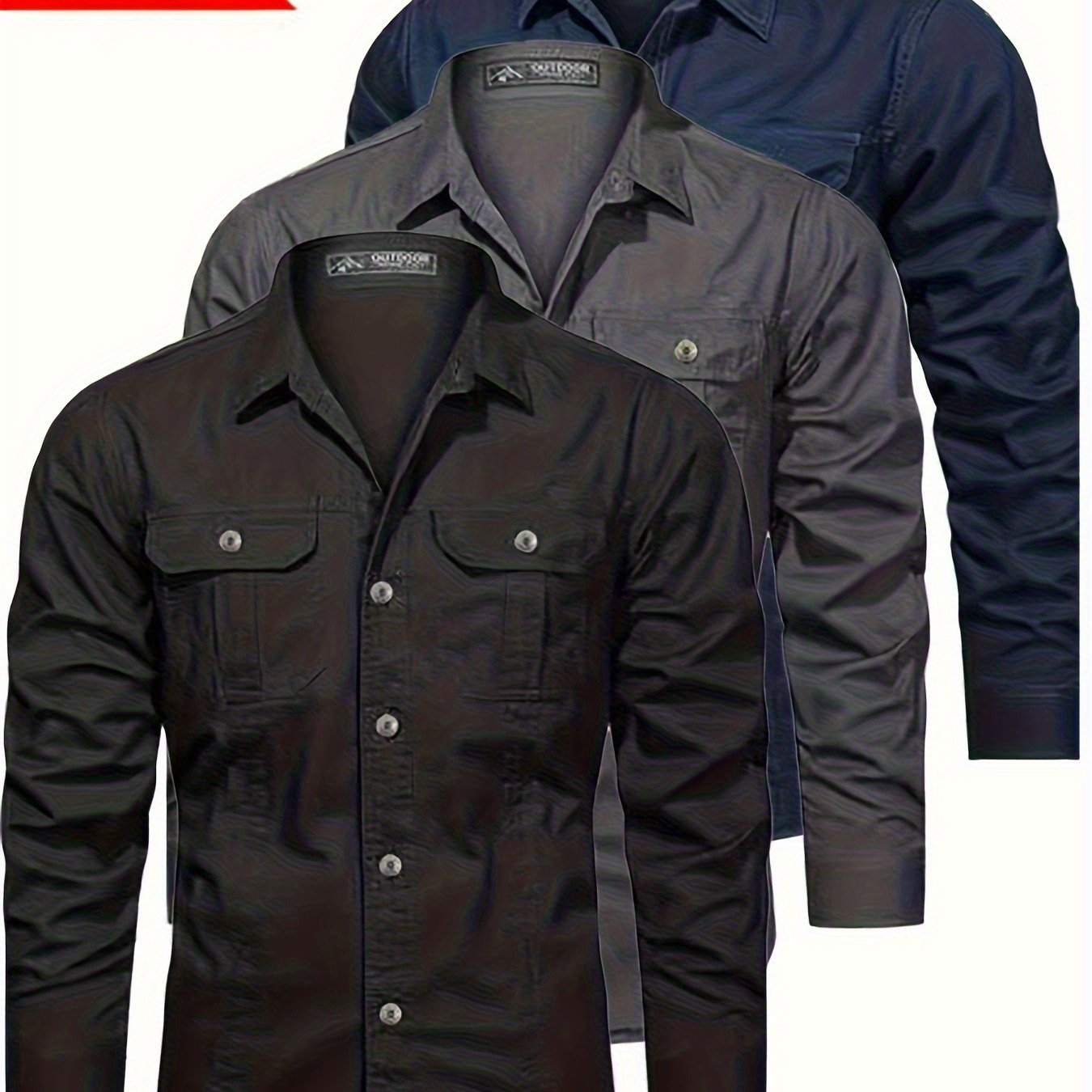 3pcs Set • Long-Sleeve Casual Outdoor Shirts • Multiple Pockets • for Spring And Autumn
