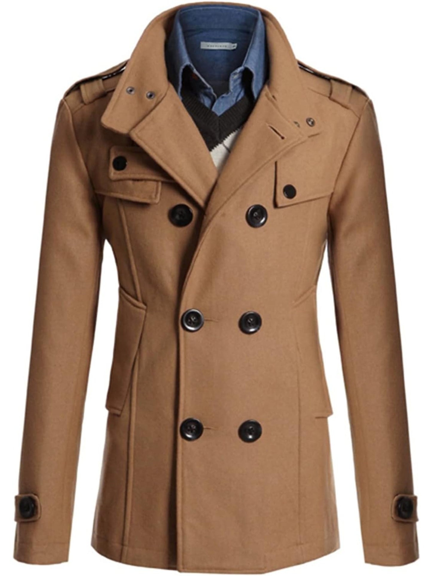 Men's Winter Warm -Peeling () Pea Coat Jacket - Slim Fit Double Breasted Single-Breasted Button Closure Casual Outerwear, Machine Washable Cold Weather Blazer (/ Suitable for)