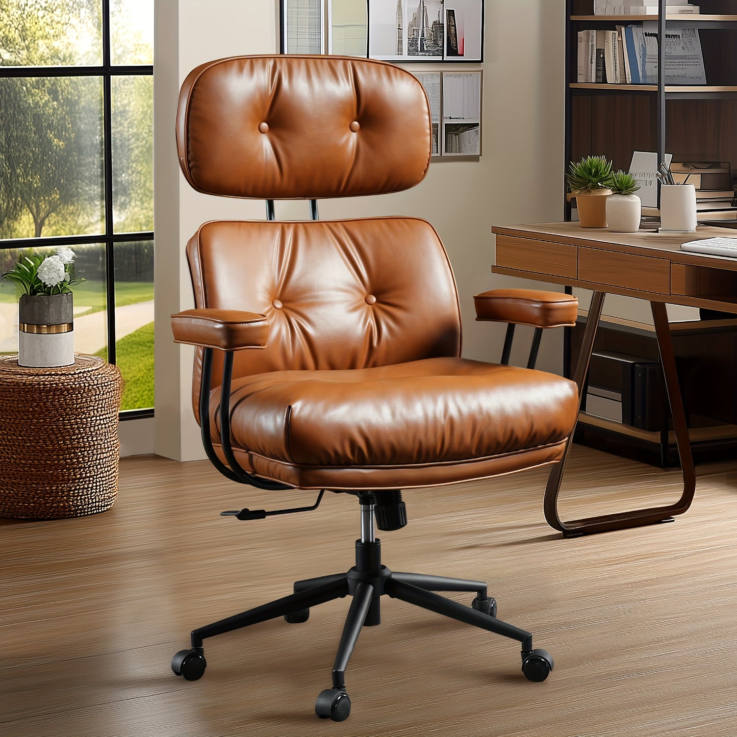 Oversized Modern Office Chair PU Leather, High Back Adjustable Desk Chair with Padded Armrests, Ergonomic Computer Chair for Home Office, Stylish Executive Chair with Lumbar Support
