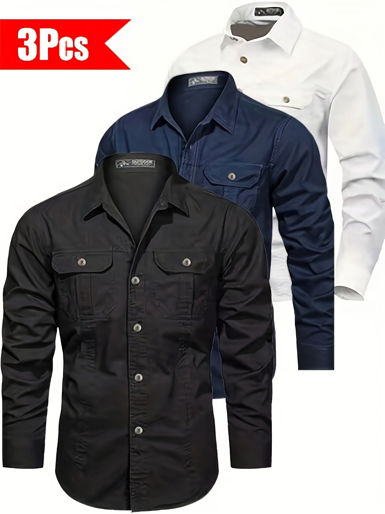 3pcs Set • Long-Sleeve Casual Outdoor Shirts • Multiple Pockets • for Spring And Autumn