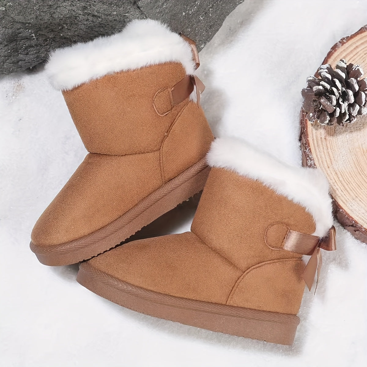 -Lined Thick Warm Shoes, Thick-Soled Comfortable Fashion Kids' Short Snow Boots, Children's Shoes, Seasonal -Lined Warm Boots for Toddler Princesses